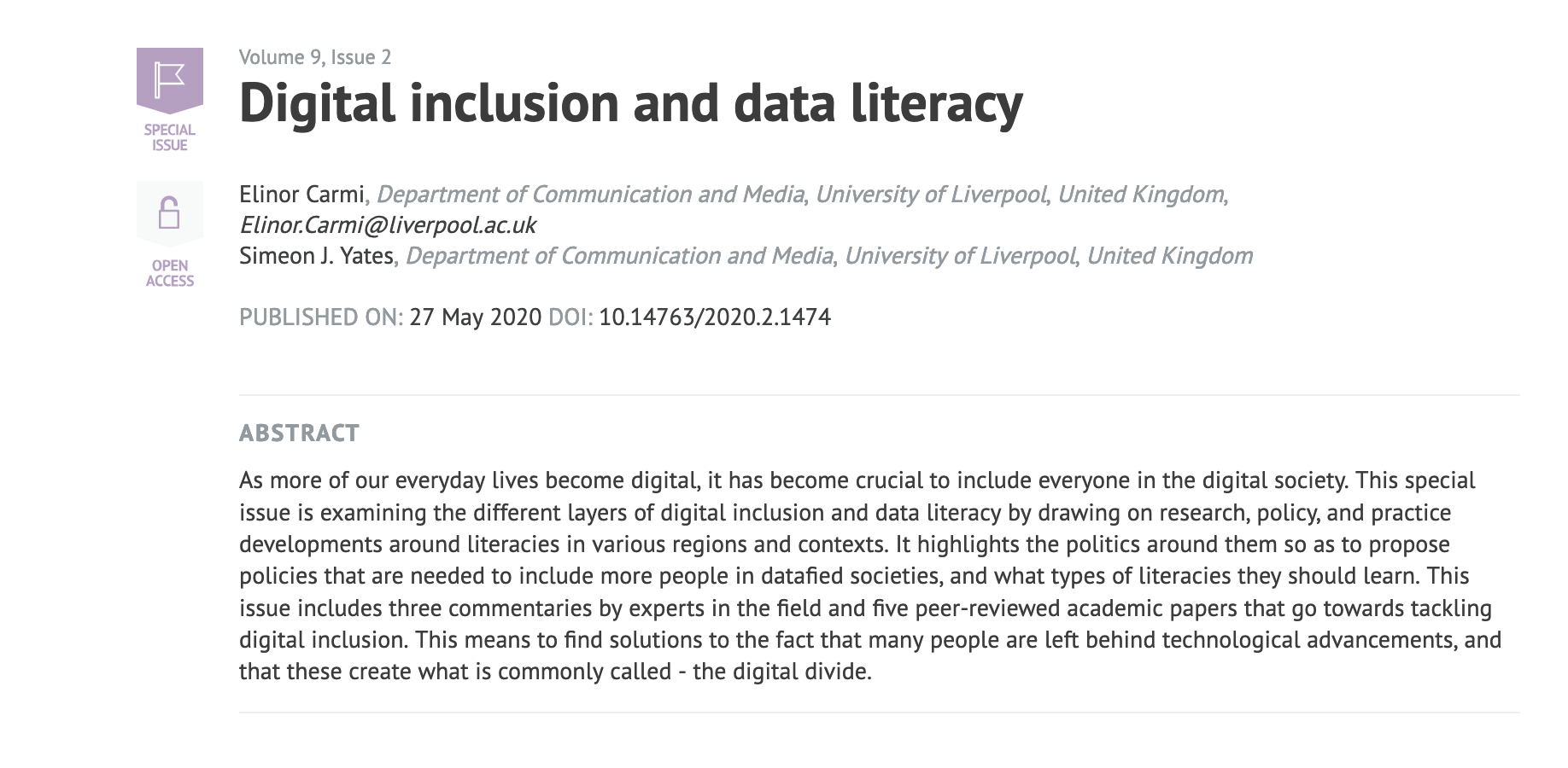 Special Issue - Data Literacy